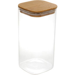 Банка для продуктов стеклянная 1200мл "Хай-Тек" с бамбуковой крышкой, квадратная 10*20см