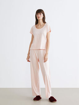 U Yaka Modal Kar???ml? Kad?n Pijama Tak?m?