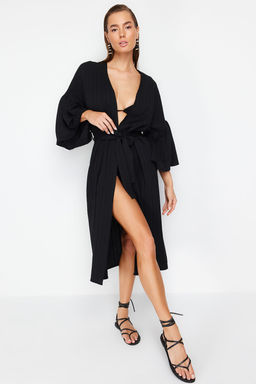 Ekru Kusakl? Maxi Dokuma Volanl? Keten Kar?s?ml? Plaj Kimono&Kaftan TBESS23KM00028 - Trendyolmilla фото 10