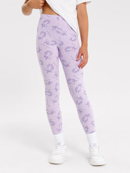 Легинсы для девочек в сиреневом цвете с единорогами