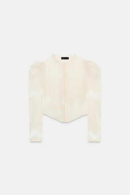 TOP CHAQUETA CORSETERA ENCAJE / Crudo