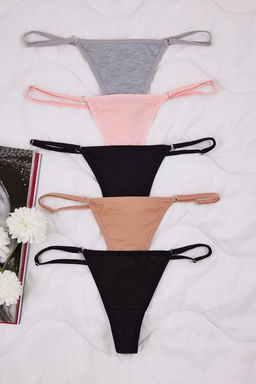 Siyah-Cok Renkli 5li Paket Ayarlanabilir Bel Pamuklu Tanga Orme Kulot THMSS25KU00047