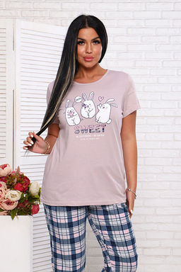 Костюм с брюками, принт, розово-бежевый (935-1)