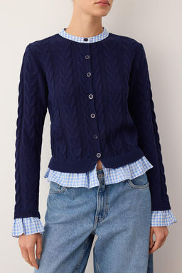 Lacivert Ekose Garni Yaka Detayl? Triko H?rka TWOAW26HI00259