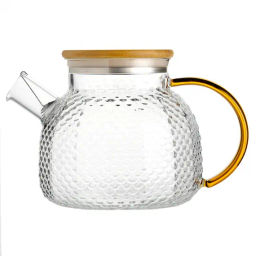 Чайник, стекло 900 мл, желтая ручка, крышка бамбук - Fujian Province Guang Fu Tea фото 2