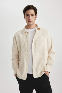 Рубашка оверсайз с широким вырезом поло и длинными рукавами из хлопка - Defacto фото 8