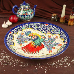 Ляган узбекский Риштанская Керамика «Жар-птица», d=41 см, МИКС