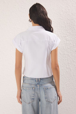 TRENDYOLMILLA Beyaz Kruvaze Kapama Gomlek TWOSS25GO00140  фото 4