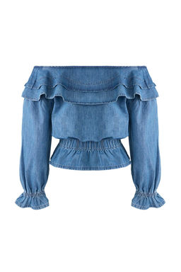 Mavi F?rf?r Detayl? Carmen Yaka Denim Bluz TWOAW26BZ00049