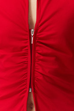 K?rm?z? Regular/Normal Kal?p Polo Yaka Buzgu/Drape Detayl? Fermuarl? Orme Bluz TWOSS24BZ00501 - Trendyolmilla фото 4