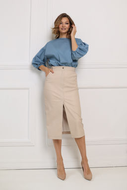 Юбка прямая из экокожи с разрезом по переду - Looklikecat фото 3