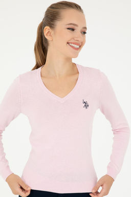 Женский розовый базовый свитер с v-образным вырезом Неожиданная скидка в корзине - U.s. polo assn фото 10