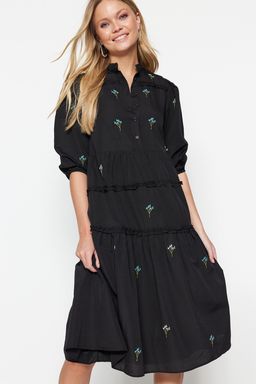 TRENDYOLMILLA Siyah Duz Kesim Nak?sl? Midi Dokuma Elbise TWOAW22EL0882  фото 7