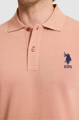 Erkek Slim Fit Polo Yaka Pudra Basic Ti__rt