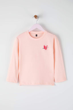 Ac?k Pembe K?z Cocuk 100% Pamuk Animal Bask?l? Regular Orme T-Shirt TKDAW26TS00007