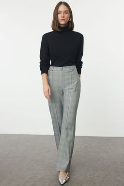Gri Ekose Straight/Duz Kesim Dokuma Pantolon TWOAW25PL00085