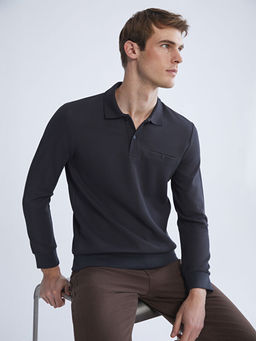 Polo Yaka Uzun Kollu Erkek Sweatshirt
