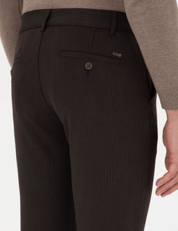 Kahverengi Slim Fit _izgili Kanvas Pantolon