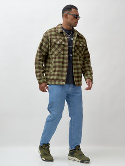Куртка рубашка шерстяная в клетку мужская демисезонная зеленого цвета 58566Z
