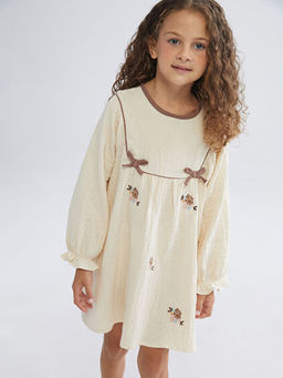 Bisiklet Yaka ?i?ekli M?slin K?z ?ocuk Elbise