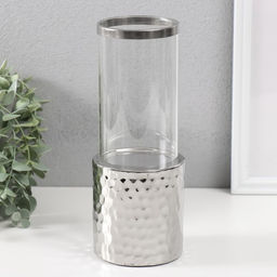 Подсвечник на 1 свечу «Нуар. Цилиндр», керамика, стекло, d=7.5 см, серебро, 9×9×24 см