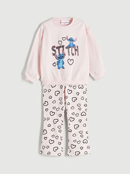 Stitch Bask?l? K?z ?ocuk Sweatshirt ve Tayt Pantolon 2li