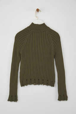 Haki K?sa/Crop Etek Ucu Ak?tma Detayl? Triko Kazak TWOAW26KZ00102