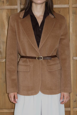 Bej Kemerli T_yl_ Ka_e Regular/Normal Kal_p Blazer Blazer Ceket TWOAW26BC00041 - Trendyolmilla фото 7