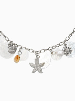 Колье на цепочке «Ракушка», L=40 см, белое в серебре