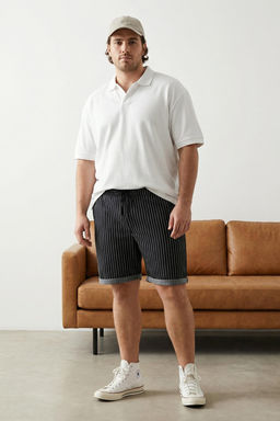 TRENDYOL MAN Buyuk Beden Siyah Regular Rahat Cizgili %100 Pamuk Sort TMNSS23SR00045 - Trendyolmilla фото 14
