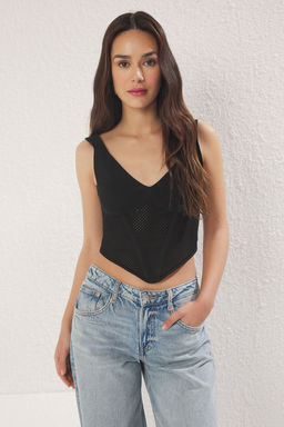 Trendyolmilla Siyah Ajurlu Fermuarl? Triko Ince Bluz TWOSS25BZ00460