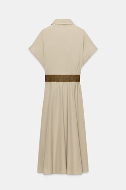 VESTIDO MIDI POPEL?N CINTUR?N / Beige claro - Zara фото 7