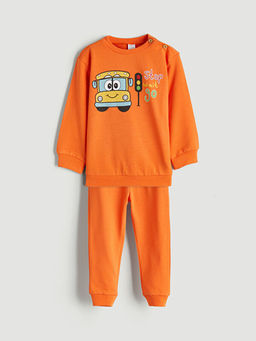 Bask?l? Erkek Bebek Sweatshirt ve E?ofman Alt 2li