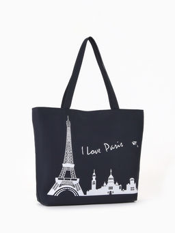 Сумка - шоппер на молнии с подкладкой, 42×9×32 см, с принтом, чёрная