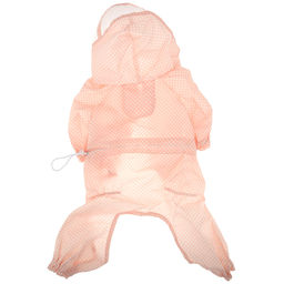 Пэт тойс (Pet toys) Одежда для собаки Комбинезон Горошек с капюшоном, прозрачный ПВХ козырек, на кнопках р-р L, длина спинки 30см/обхват груди 42см/обхват шеи 36см, цвет-персиковый, плащевка (Китай) - Домашняя мода фото 2