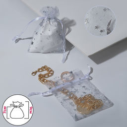 Цена за 100 шт. Мешочек подарочный Звёзды с месяцем, 7x9, цвет белый с серебром