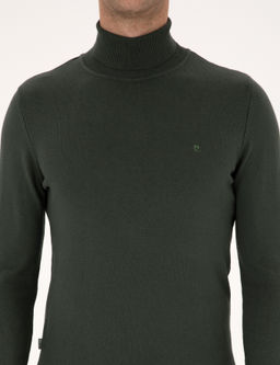 Koyu Haki Slim Fit Bal_k__ Yaka Basic Triko Kazak