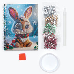 Алмазная мозаика на новый год с частичным заполнением для детей на блокноте Зайка, 11?15 см, 48 листов, набор для творчества