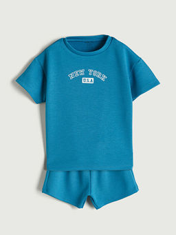 Bask?l? Erkek Bebek Ti??rt ve ?ort 2li Tak?m