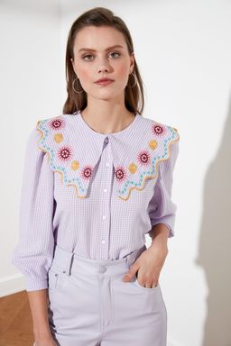 TRENDYOLMILLA Yesil Nak?s Detayl? Gofre Kumas Regular Normal Kal?p Dokuma Gomlek TWOSS21GO0232 фото 11