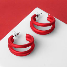 Серьги кольца тройные QF «Боттега», d=3.5, красные