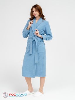 Женский махровый халат с кантом голубой МЗ-32 (62)