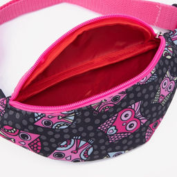 Сумка поясная детская для девочки на молнии, чёрная, розовая