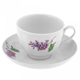 Чашка чайная фарфоровая Сирень 275мл, д9см, h7см, форма Гранатовый, с блюдцем д15см (Россия)