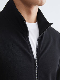 Standart Kal?p Dik Yaka Erkek Fermuarl? Sweatshirt