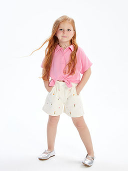 ?i?ekli Gabardin K?z ?ocuk ?ort