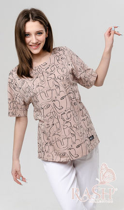 Футболка "Лица" oversize бежевая Цвет:как на фото