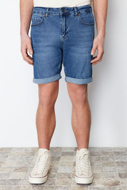 TRENDYOL MAN Mavi Slim Fit T?rm?k Destroylu Denim Kot Sort TMNSS21SR0727 - Trendyolmilla фото 11