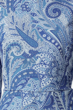 Koyu Mavi Desenli Volanl? Midi Dokuma Elbise TWOAW23EL01436