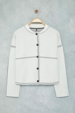 Ekru Premium/Ozel Iplik Genis Kal?p Bomber Yaka Triko H?rka TWOAW26HI00028 - Trendyolmilla фото 5